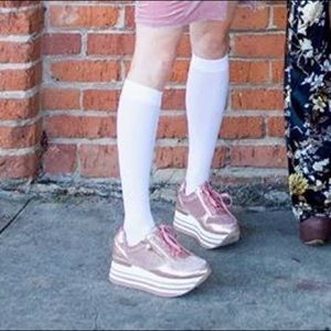 Platform Striped Velvet Sneaker